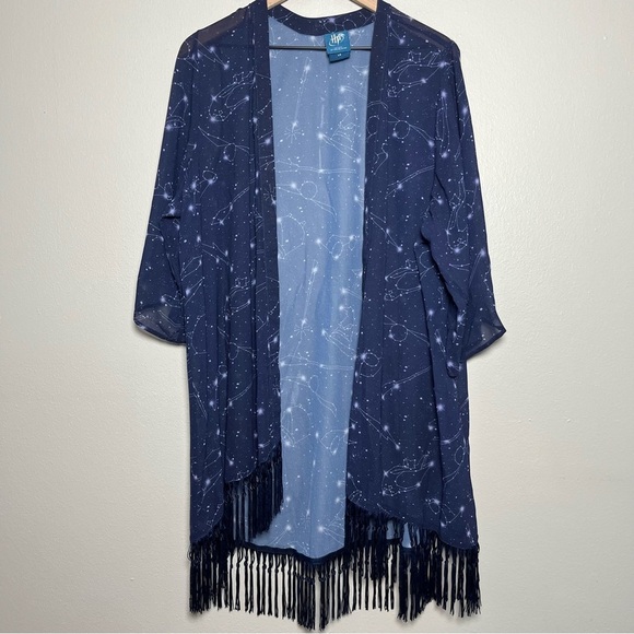 Harry Potter Women Duster Cardigan Open Front Celestial Stars Tassel‎ Hem Blue - Picture 1 of 9
